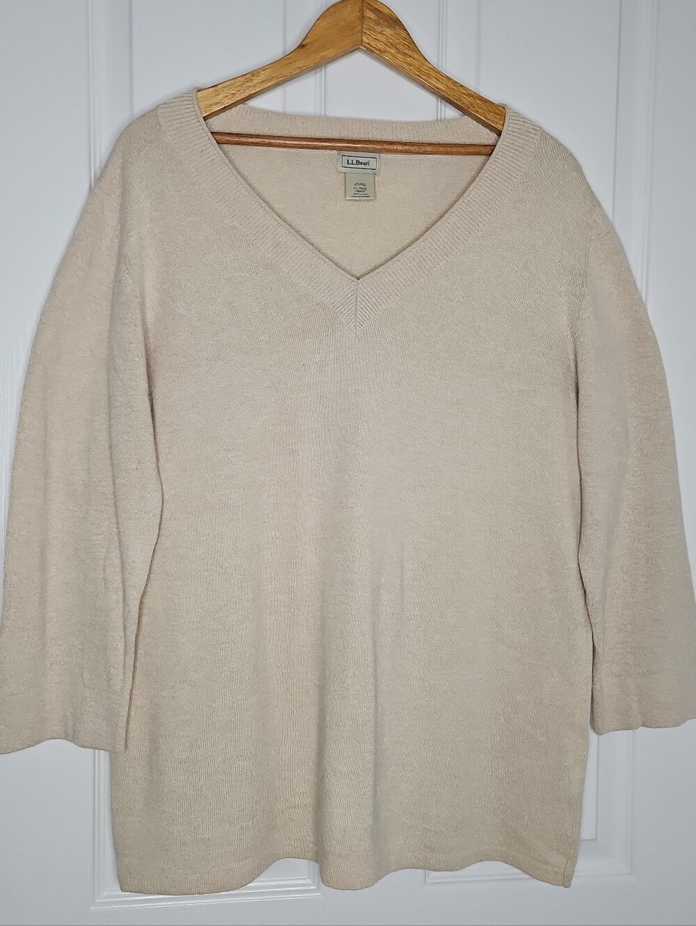 LL Bean Linen Cotton V-Neck Sweater XL Women’s Oatmeal Beige Neutral Coastal
Si
